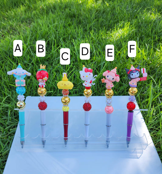 Doorable Pens, Character Pens, Beaded Pens, Gifts, (Kitty, Kuromi, Cinnamoroll, Melody, Pompom)