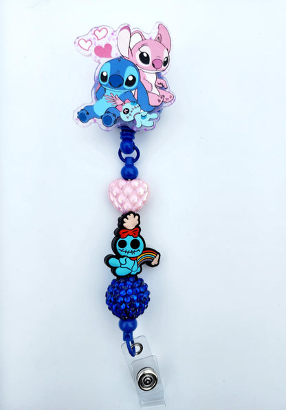 Lilo and stitch, scrump Character Beaded Badge Reel, Retractable ID, Medical Healthcare Nurse Badge teacher clip pin holder, Gifts