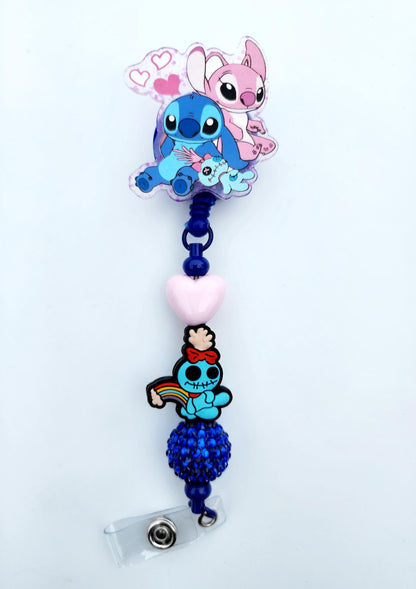 Lilo and stitch, scrump Character Beaded Badge Reel, Retractable ID, Medical Healthcare Nurse Badge teacher clip pin holder, Gifts