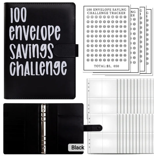 Black-Color, 100 Envelope money savings challenge, Budget binder/book, with stuffing cash envelopes, sinking funds cash, debt goals payoff