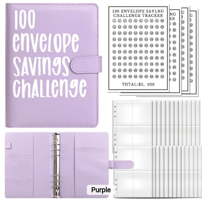 Purple-Color, 100 Envelope money savings challenge, Budget binder/book, with stuffing cash envelopes, sinking funds cash, debt goals payoff
