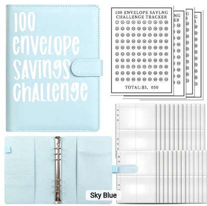 Blue-Color, 100 Envelope money savings challenge, Budget binder/book, with stuffing cash envelopes, sinking funds cash, debt goals payoff