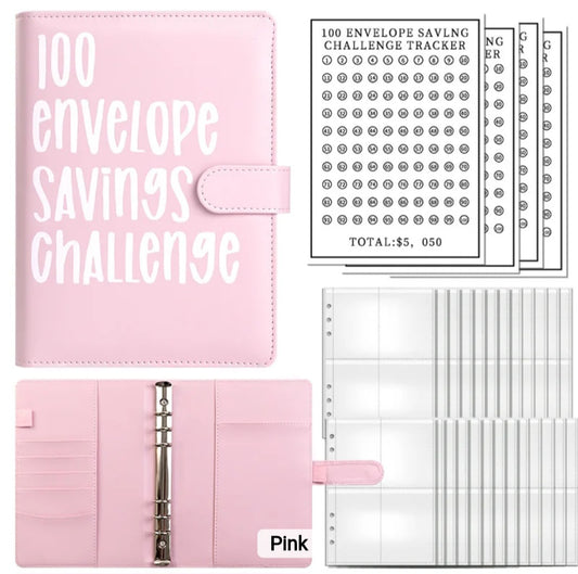 Pink-Color, 100 Envelope money savings challenge, Budget binder/book, with stuffing cash envelopes, sinking funds cash, debt goals payoff