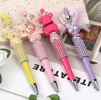 Pearl/Rhinestone, DIY beadable ballpoint pens (Random mixed colors, 25 pieces)
