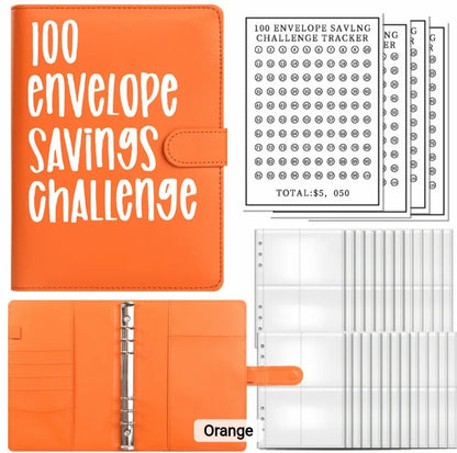 Orange-Color, 100 Envelope money savings challenge, Budget binder/book, with stuffing cash envelopes, sinking funds cash, debt goals payoff