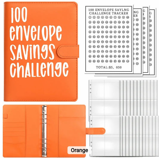 Orange-Color, 100 Envelope money savings challenge, Budget binder/book, with stuffing cash envelopes, sinking funds cash, debt goals payoff