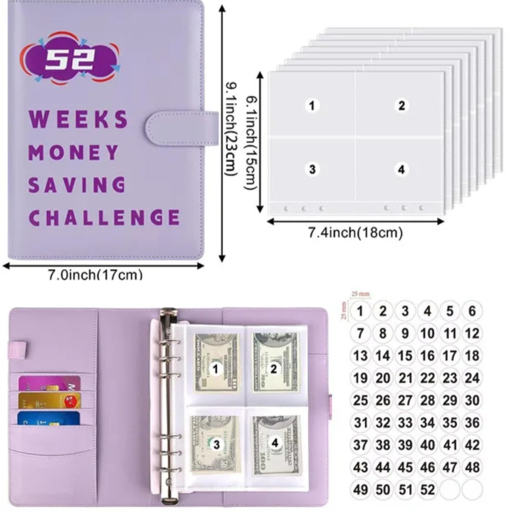 Blue-Color, 52 weeks Envelope money savings challenge, Budget binder/book, with stuffing cash envelopes, sinking funds cash, debt goals payoff
