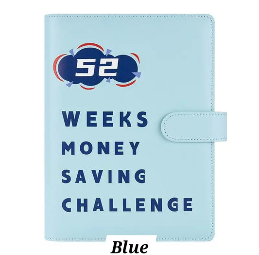 Blue-Color, 52 weeks Envelope money savings challenge, Budget binder/book, with stuffing cash envelopes, sinking funds cash, debt goals payoff