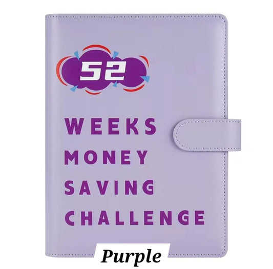 Purple-Color, 52 weeks Envelope money savings challenge, Budget binder/book, with stuffing cash envelopes, sinking funds cash, debt goals payoff