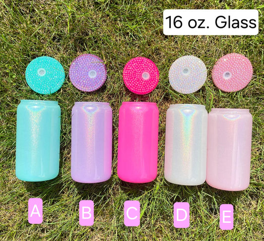 (16 oz.) Shimmer Glass Cup, with Rhinestone Lid