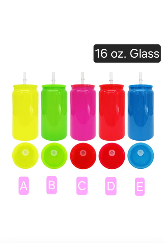 (16 oz.) Neon Colors Glass Cup