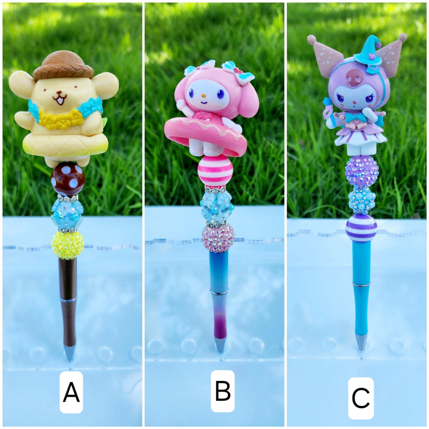 Doorable Pens, Character Pens, Beaded Pens, Gifts, (Kitty, Melody, Pompom, Kuromi)