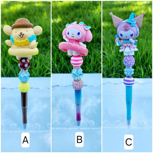 Doorable Pens, Character Pens, Beaded Pens, Gifts, (Kitty, Melody, Pompom, Kuromi)