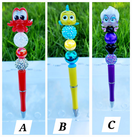 Doorable Pens, Character Pens, Beaded Pens, Gifts, Princess, Cinderella, The little Mermaid, Ariel, Flounder, Sebastian