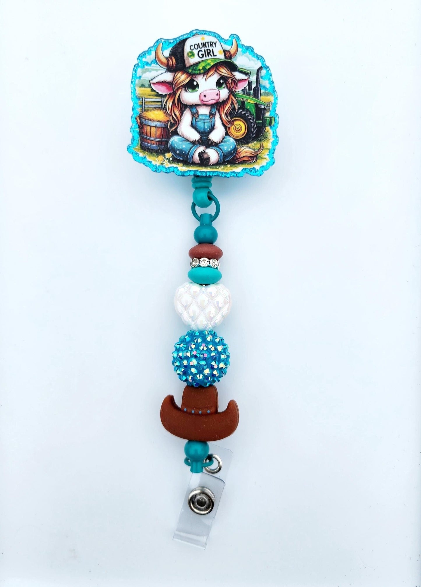 Country Cowgirl, Character Beaded Badge Reel, Retractable ID, Medical Healthcare Nurse Badge teacher clip pin holder, Gifts