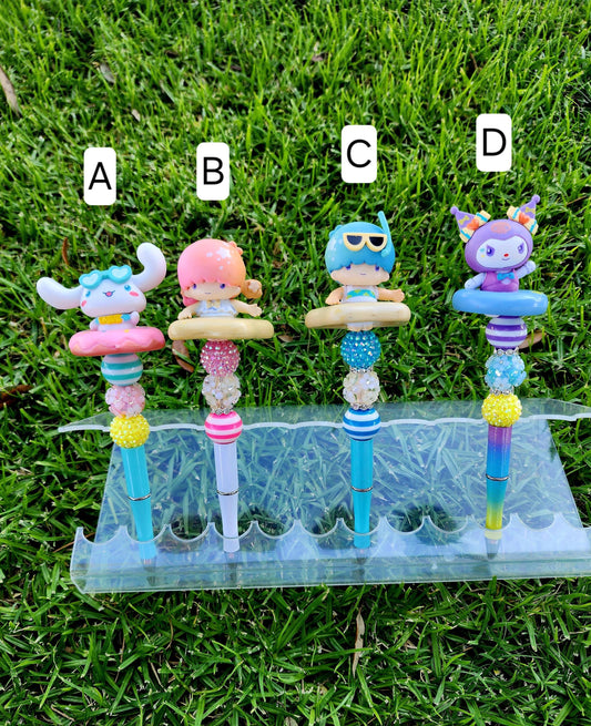 Doorable Pens, Character Pens, Beaded Pens, Gifts, (Kitty, Twins, Cinnamoroll, Kuromi)