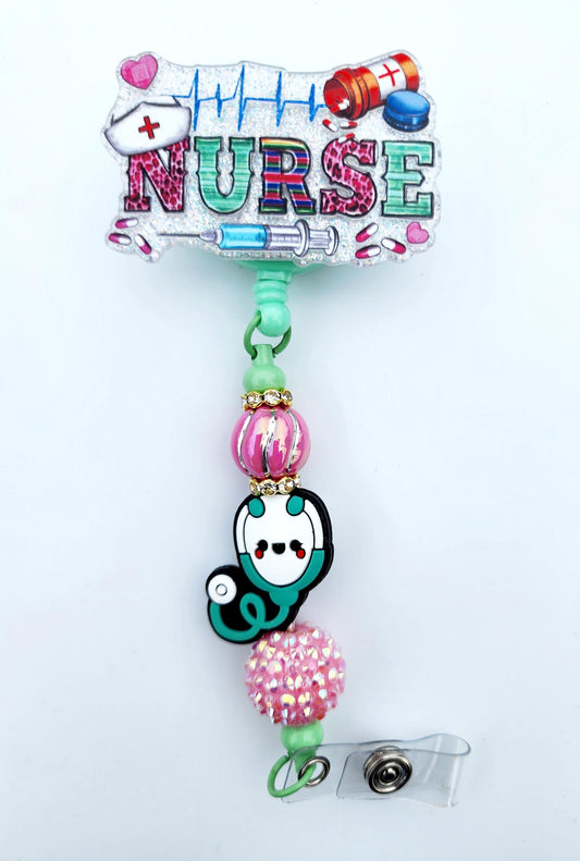 Nursing field Character Beaded Badge Reel, Retractable ID, Medical Healthcare Nurse Badge teacher clip pin holder, Gifts