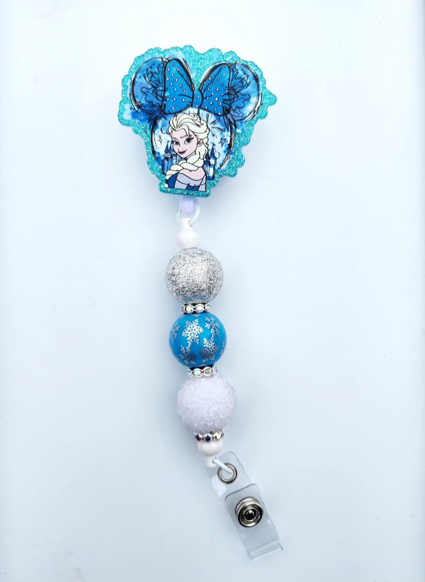 Frozen Elsa Character Beaded Badge Reel, Retractable ID, Medical Healthcare Nurse Badge teacher clip pin holder, Gifts