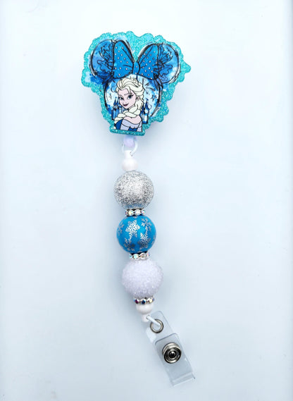 Frozen Elsa Character Beaded Badge Reel, Retractable ID, Medical Healthcare Nurse Badge teacher clip pin holder, Gifts