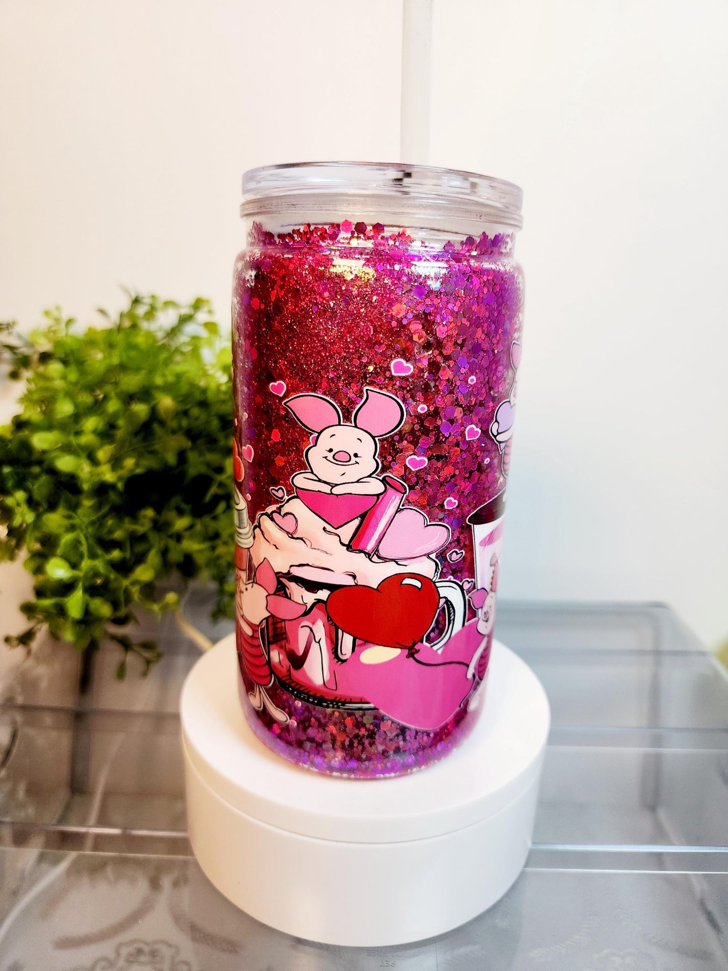 Piglet Pooh Acrylic Cup/Tumbler/Can, (16 oz.) Comes with lid and straw