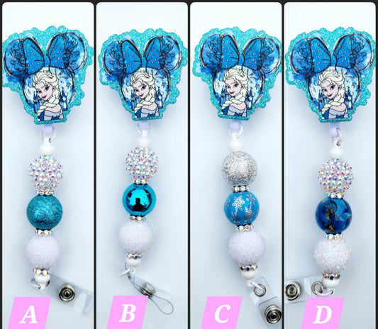 Frozen Elsa Character Beaded Badge Reel, Retractable ID, Medical Healthcare Nurse Badge teacher clip pin holder, Gifts