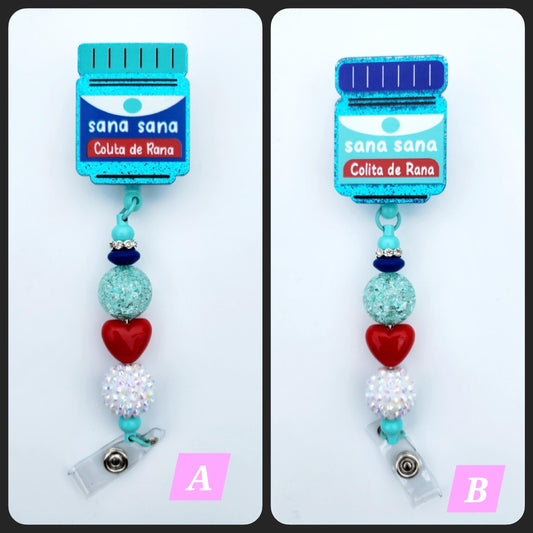 Sana sana colita de rana vaporub Character Beaded Badge Reel, Retractable ID, Medical Healthcare Nurse Badge teacher clip pin holder, Gifts