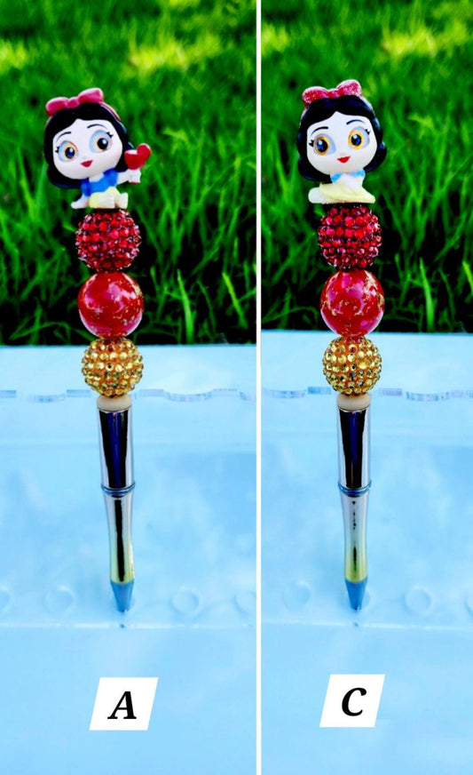 Doorable Pens, Character Pens, Beaded Pens, Gifts, Princess, Snow White