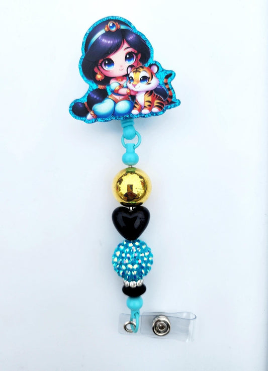 Aladdin Jasmine, Character Beaded Badge Reel, Retractable ID, Medical Healthcare Nurse Badge teacher clip pin holder, Gifts