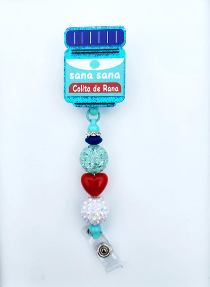 Sana sana colita de rana vaporub Character Beaded Badge Reel, Retractable ID, Medical Healthcare Nurse Badge teacher clip pin holder, Gifts
