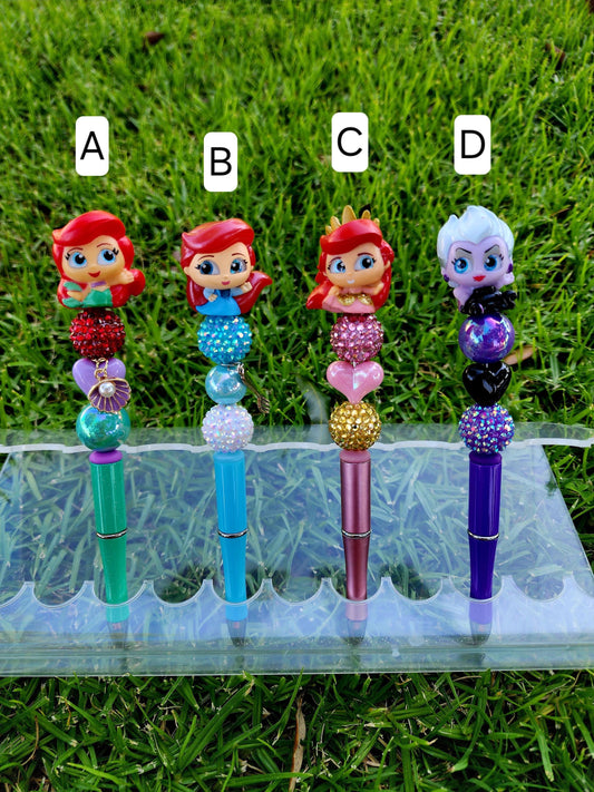 Doorable Pens, Character Pens, Beaded Pens, Gifts, Princess, Cinderella, The little Mermaid, Ariel, Ursula
