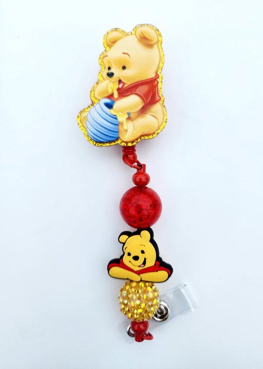 Pooh Bear Character Beaded Badge Reel, Retractable ID, Medical Healthcare Nurse Badge teacher clip pin holder, Gifts