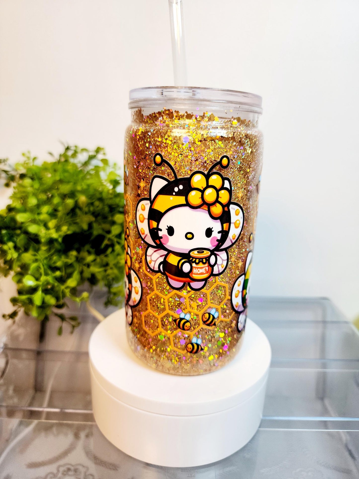Kitty Acrylic Cup/Tumbler/Can, (16 oz.) Comes with lid and straw