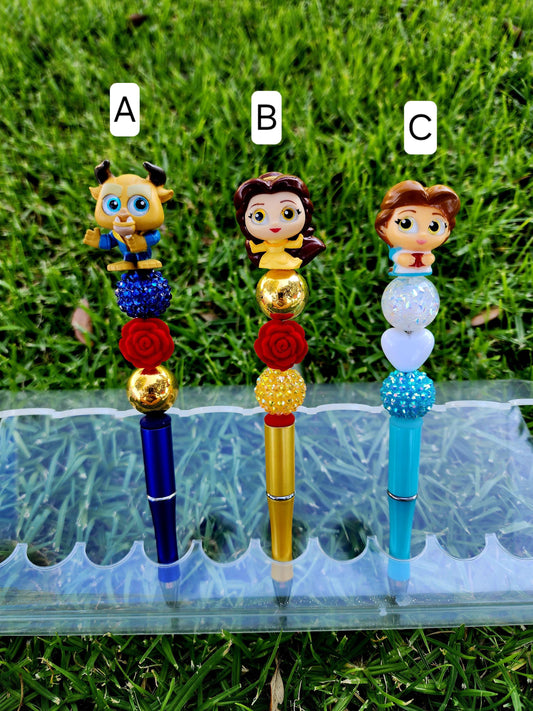 Doorable Pens, Character Pens, Beaded Pens, Gifts, Beauty and the Beast, Belle
