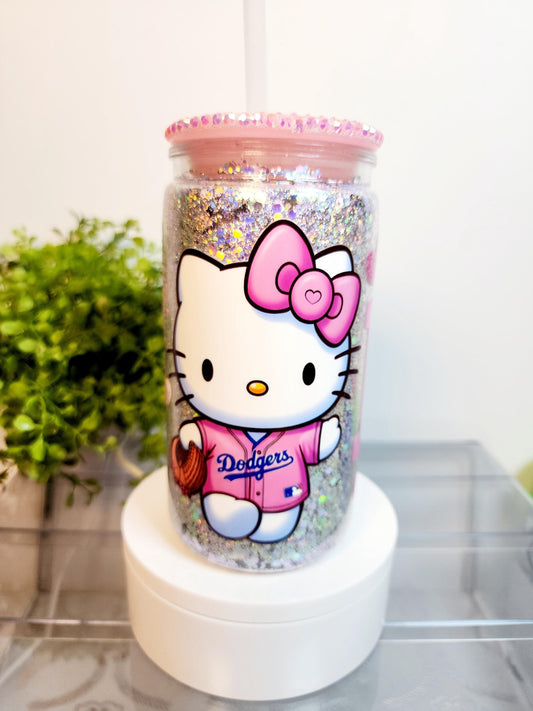 Kitty/Dodgers Acrylic Cup/Tumbler/Can, (16 oz.) Comes with lid and straw