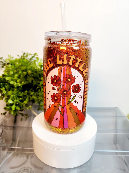 Enjoy the little things Aesthetic/Minimalist Acrylic Cup/Tumbler/Can, (16 oz.) Comes with lid and straw