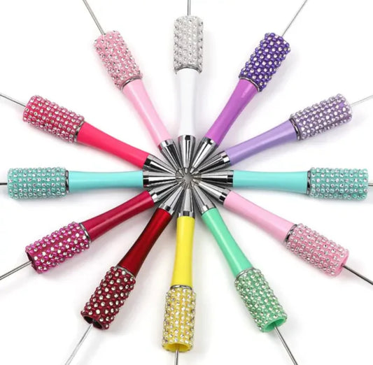 Pearl/Rhinestone, DIY beadable ballpoint pens (Random mixed colors, 25 pieces)